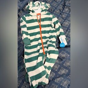 Carter's Green and White Striped Footie with Orange Zipper